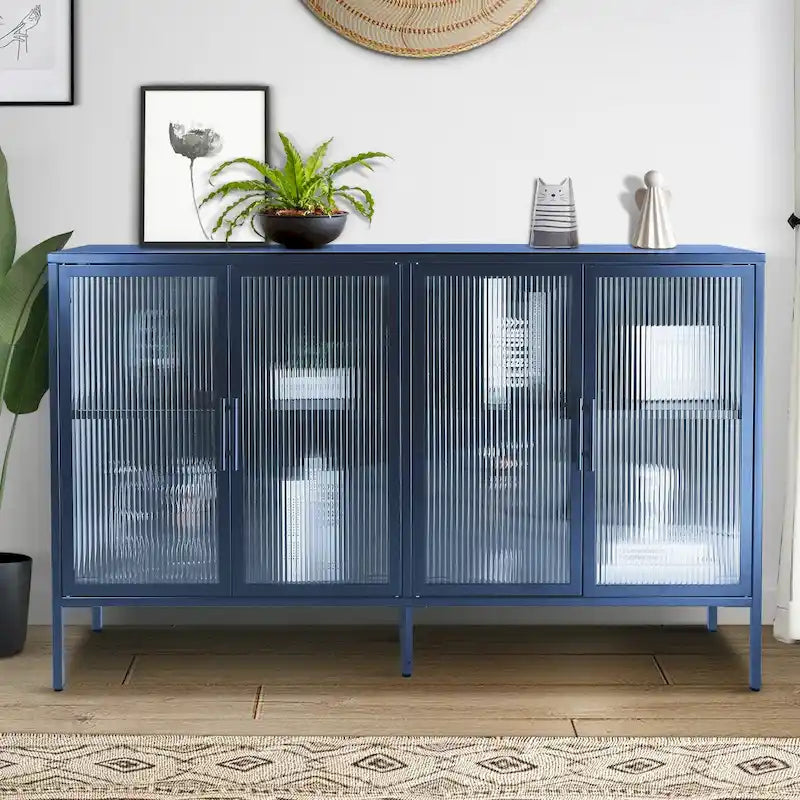 Meuble en métal avec porte en verre trempé et étagère réglable