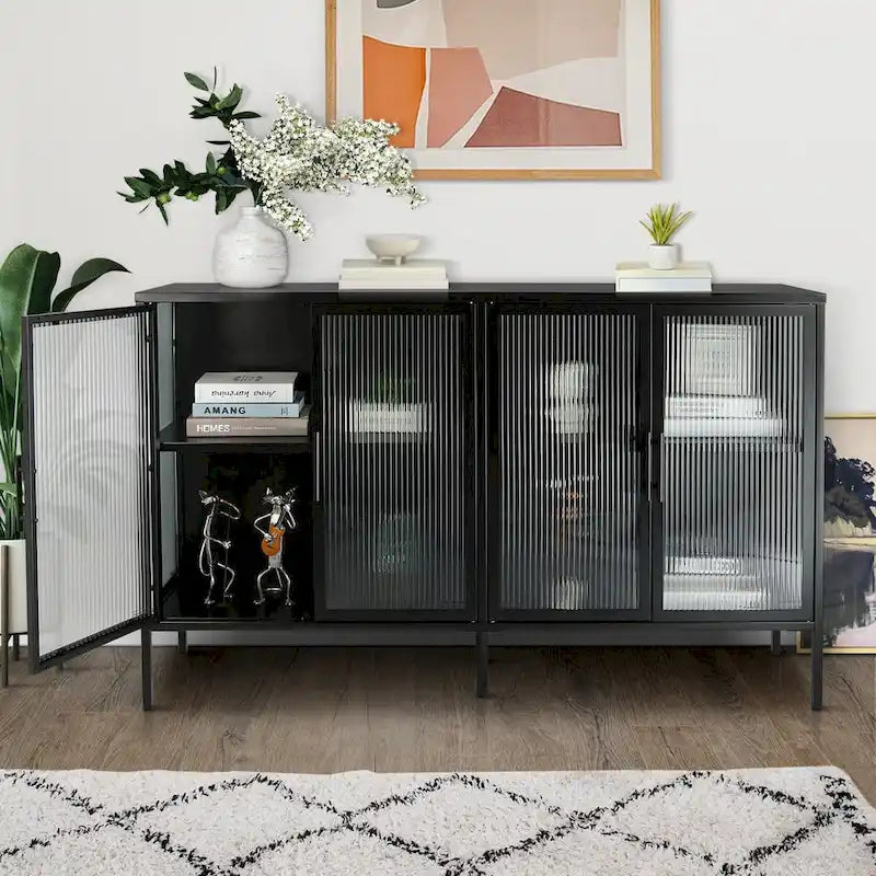 Meuble en métal avec porte en verre trempé et étagère réglable