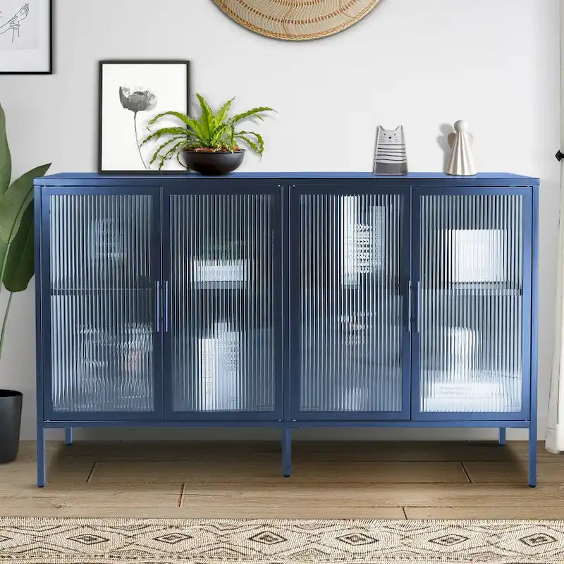 Meuble en métal avec porte en verre trempé et étagère réglable