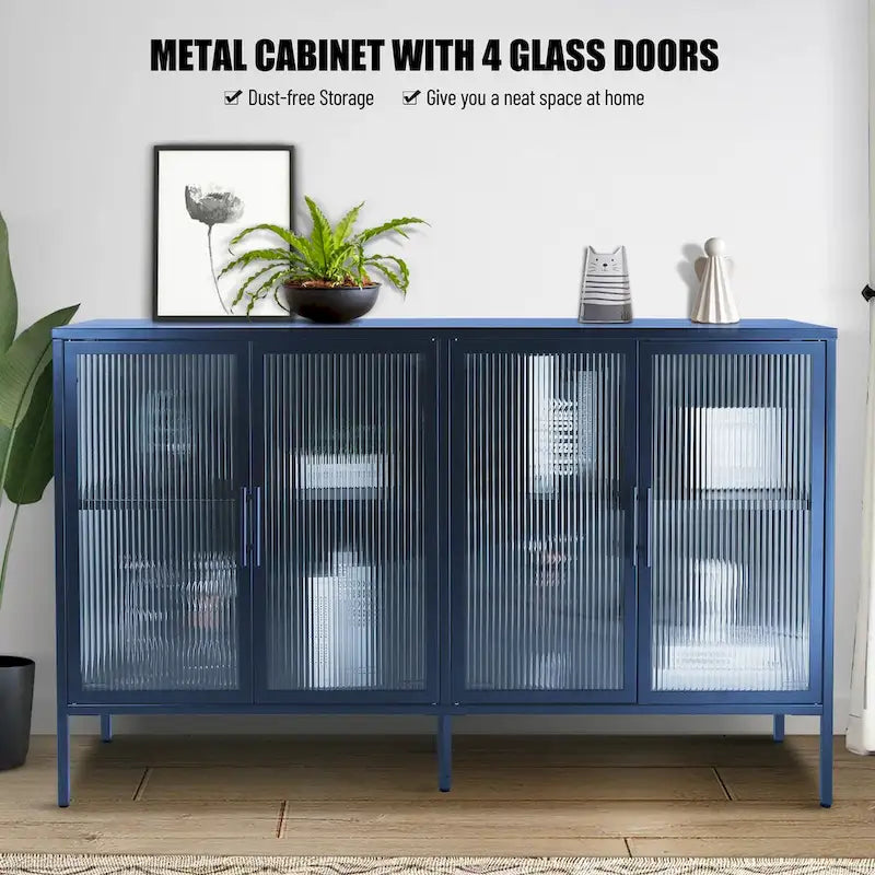 Meuble en métal avec porte en verre trempé et étagère réglable