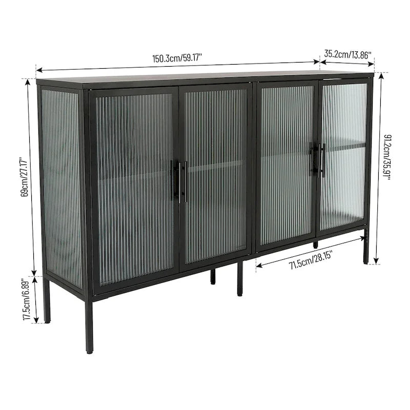 Meuble en métal avec porte en verre trempé et étagère réglable