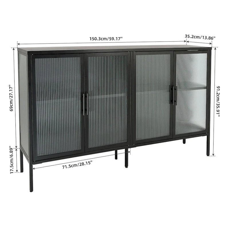 Meuble en métal avec porte en verre trempé et étagère réglable