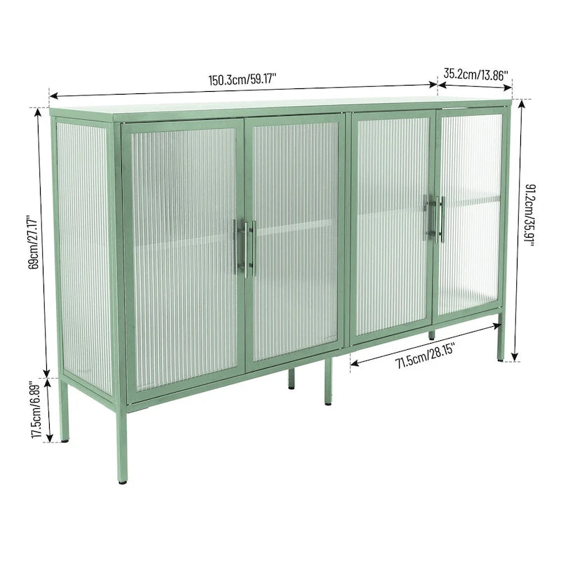 Meuble en métal avec porte en verre trempé et étagère réglable