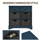 Meuble de rangement rustique avec deux tiroirs et quatre paniers en rotin classique pour salle à manger/entrée/salon