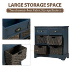 Meuble de rangement rustique avec deux tiroirs et quatre paniers en rotin classique pour salle à manger/entrée/salon