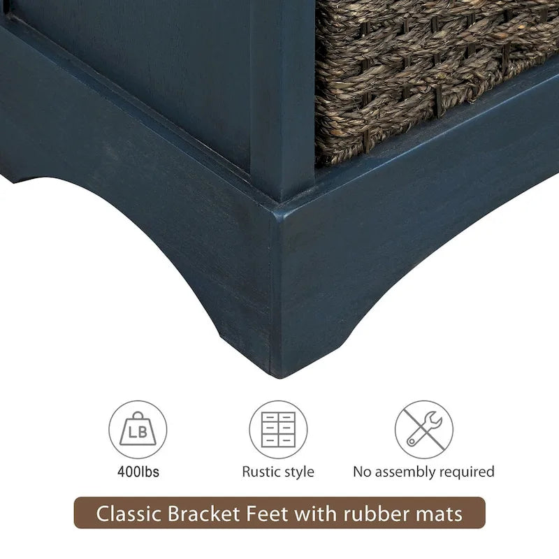 Meuble de rangement rustique avec deux tiroirs et quatre paniers en rotin classique pour salle à manger/entrée/salon