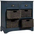 Meuble de rangement rustique avec deux tiroirs et quatre paniers en rotin classique pour salle à manger/entrée/salon