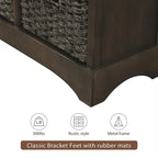 Meuble de rangement rustique avec deux tiroirs et quatre paniers en rotin classique pour salle à manger/entrée/salon