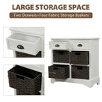 Meuble de rangement rustique avec deux tiroirs et quatre paniers en rotin classique pour salle à manger/entrée/salon