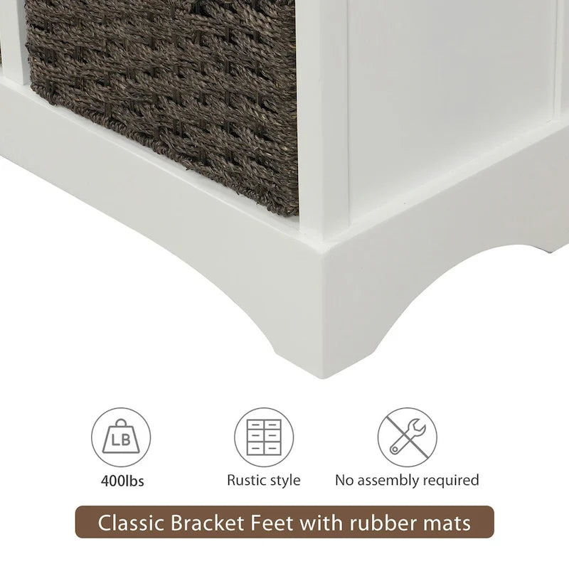 Meuble de rangement rustique avec deux tiroirs et quatre paniers en rotin classique pour salle à manger/entrée/salon