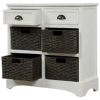 Meuble de rangement rustique avec deux tiroirs et quatre paniers en rotin classique pour salle à manger/entrée/salon