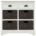 Meuble de rangement rustique avec deux tiroirs et quatre paniers en rotin classique pour salle à manger/entrée/salon