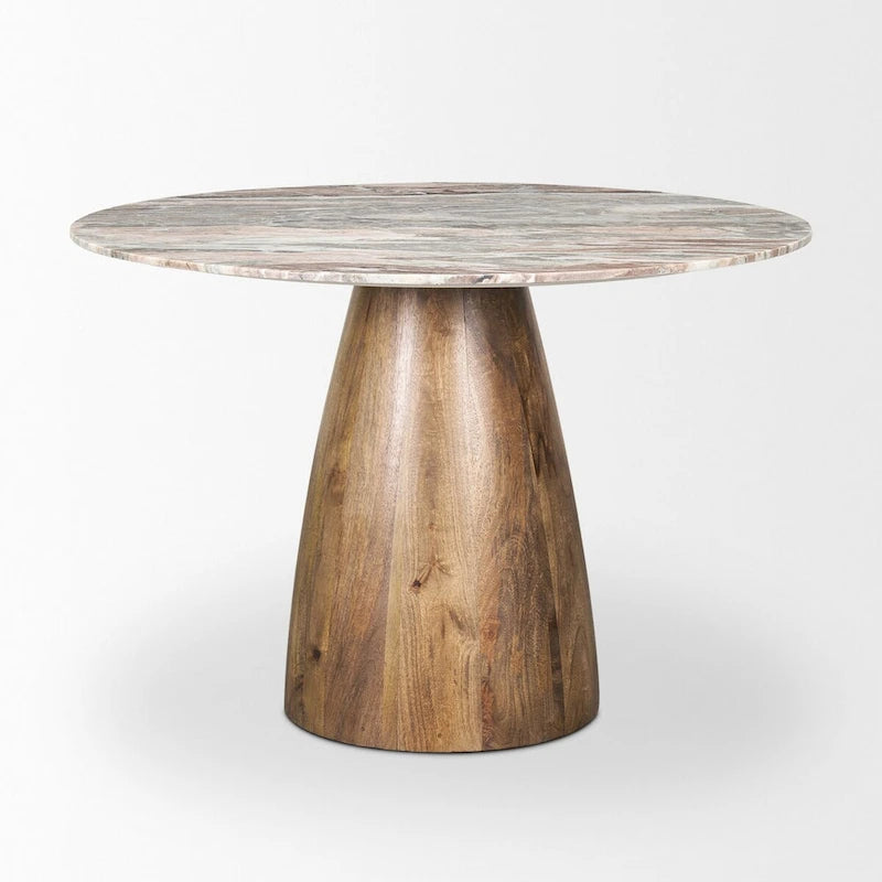 Table de salle à manger sur pied Allyson ronde marron moyen avec plateau en marbre rose - 42,0L x 42,0l x 30,0H