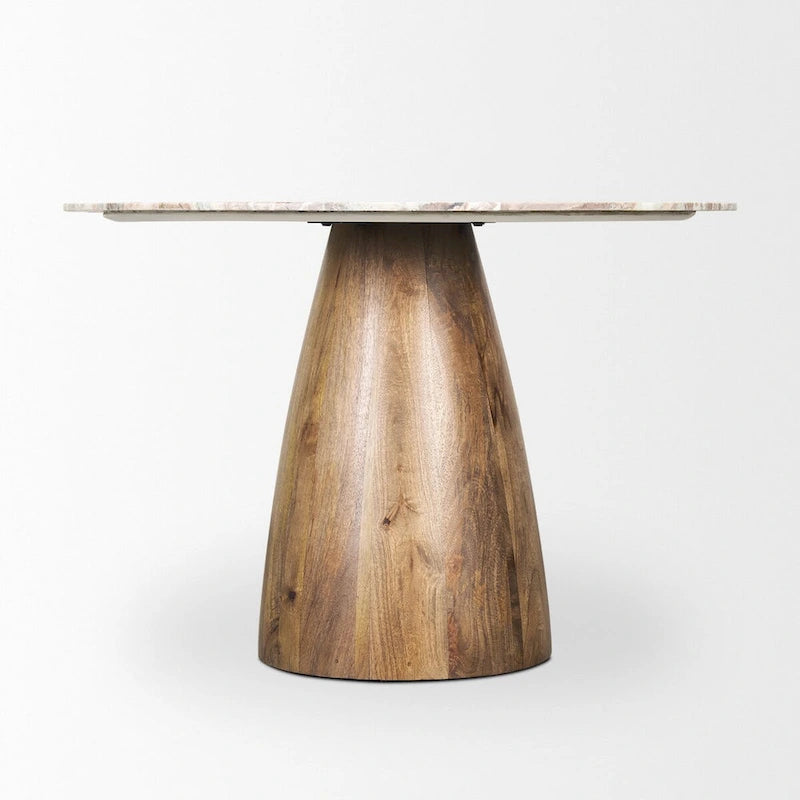 Table de salle à manger sur pied Allyson ronde marron moyen avec plateau en marbre rose - 42,0L x 42,0l x 30,0H