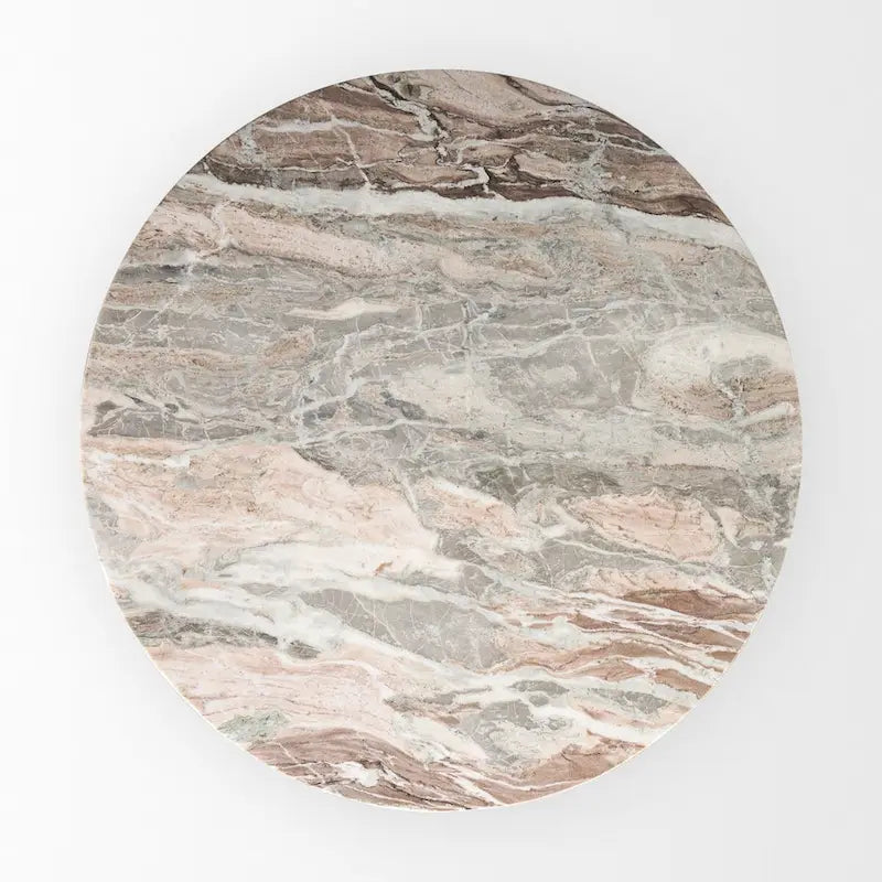 Table de salle à manger sur pied Allyson ronde marron moyen avec plateau en marbre rose - 42,0L x 42,0l x 30,0H