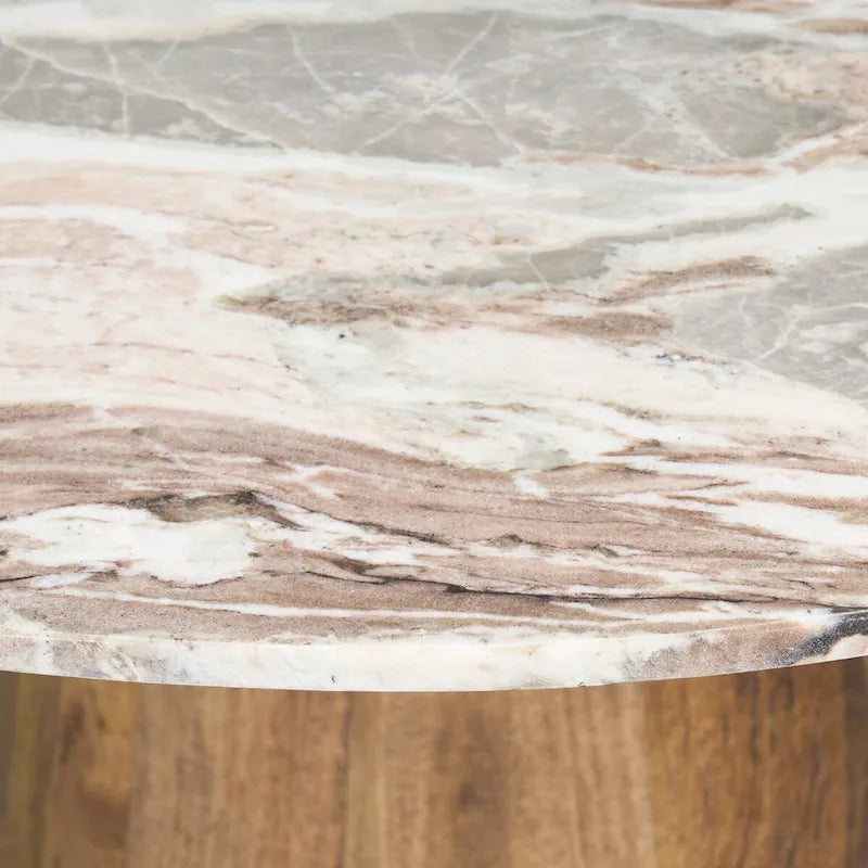 Table de salle à manger sur pied Allyson ronde marron moyen avec plateau en marbre rose - 42,0L x 42,0l x 30,0H