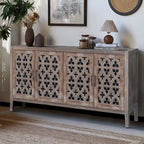 Meuble de rangement, Buffet, Cabinet antique à quatre portes ajourées