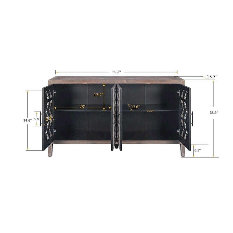 Meuble de rangement, Buffet, Cabinet antique à quatre portes ajourées