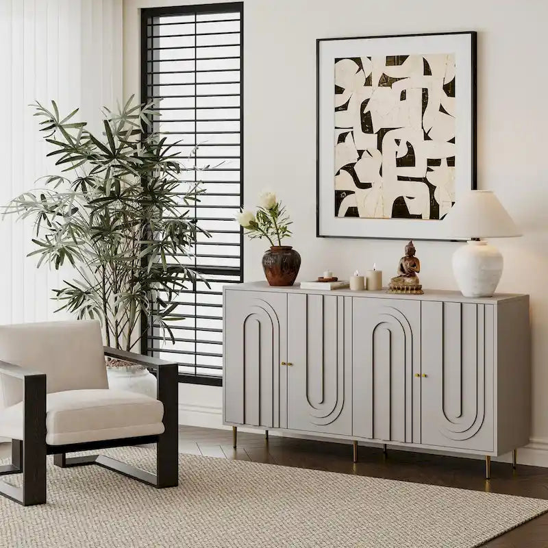 Bahut de buffet en bois laqué moderne à 4 portes