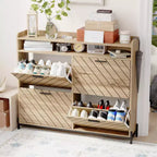 Shoe Storage Cabinet With 4 Flip Drawers, Narrow Shoe Rack Cabinet Organizer, Wood 38.77in H