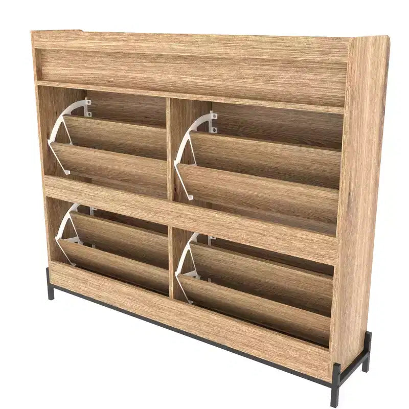 Meuble à Chaussures avec 4 Tiroirs Basculants, Range-Chaussures Étroit, en Bois H 98,5 cm