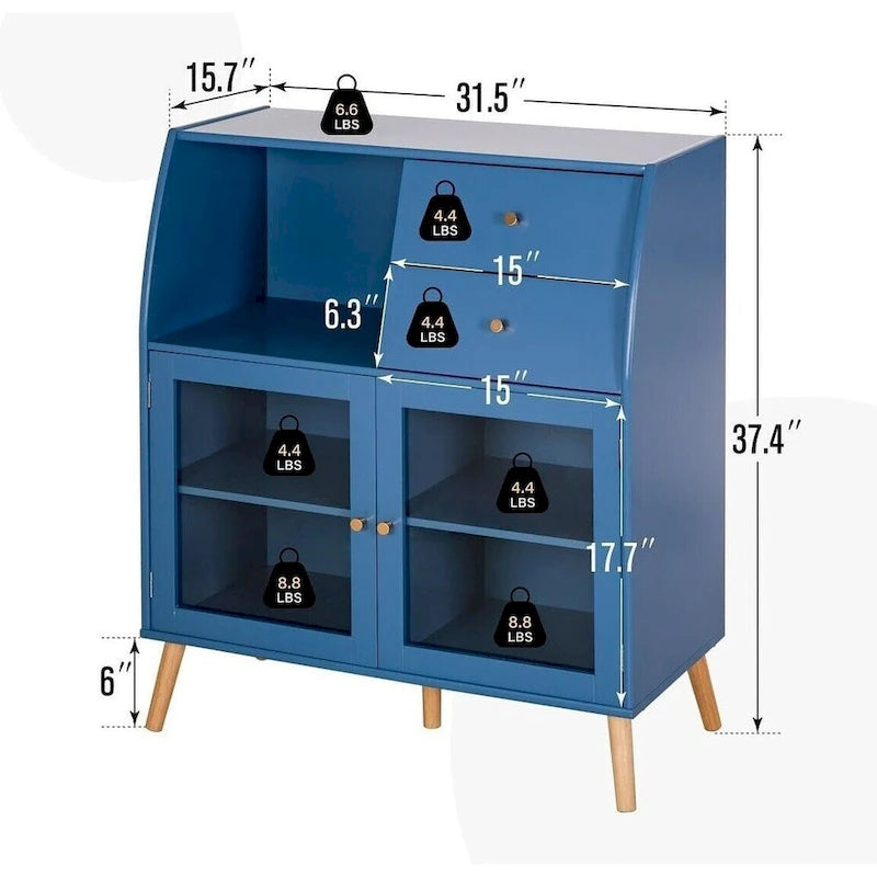 Bahut vitré bleu