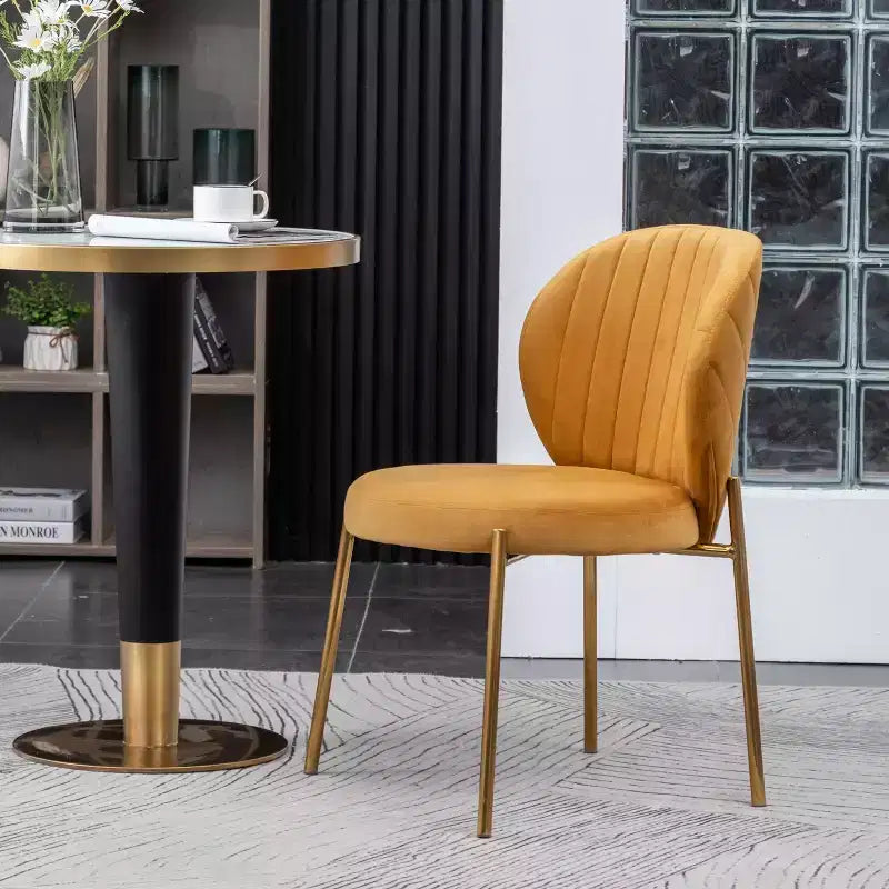 Chaise de salle à manger Roundhill Furniture Amoa contemporaine en velours rembourré, jaune, ensemble de 2