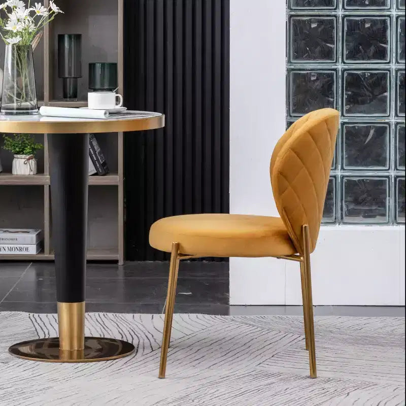Chaise de salle à manger Roundhill Furniture Amoa contemporaine en velours rembourré, jaune, ensemble de 2