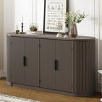 Armoire de rangement à portes rayées verticales avec poignées en métal, étagères réglables