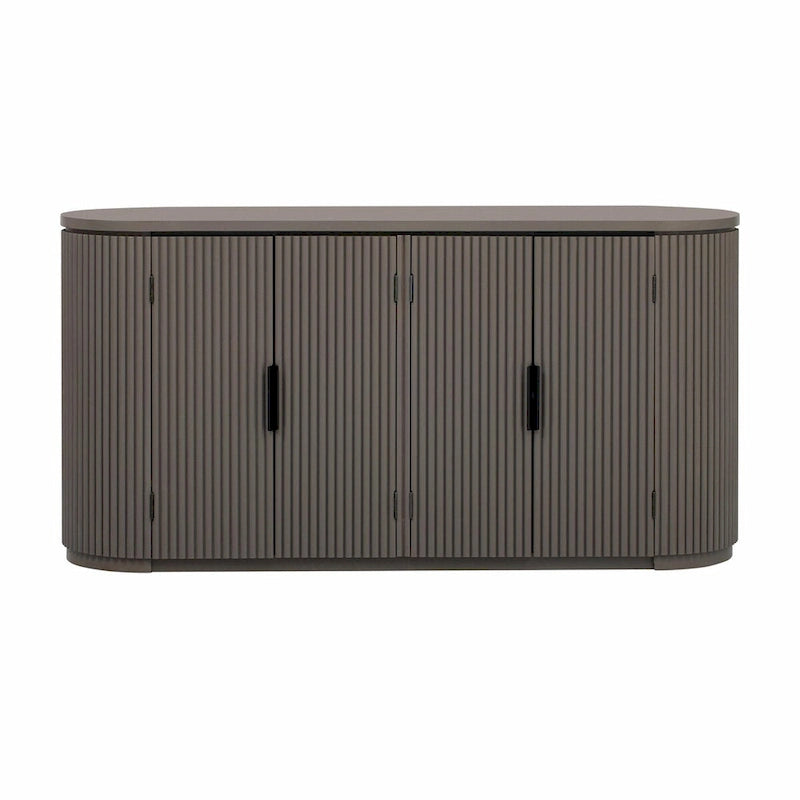 Armoire de rangement à portes rayées verticales avec poignées en métal, étagères réglables