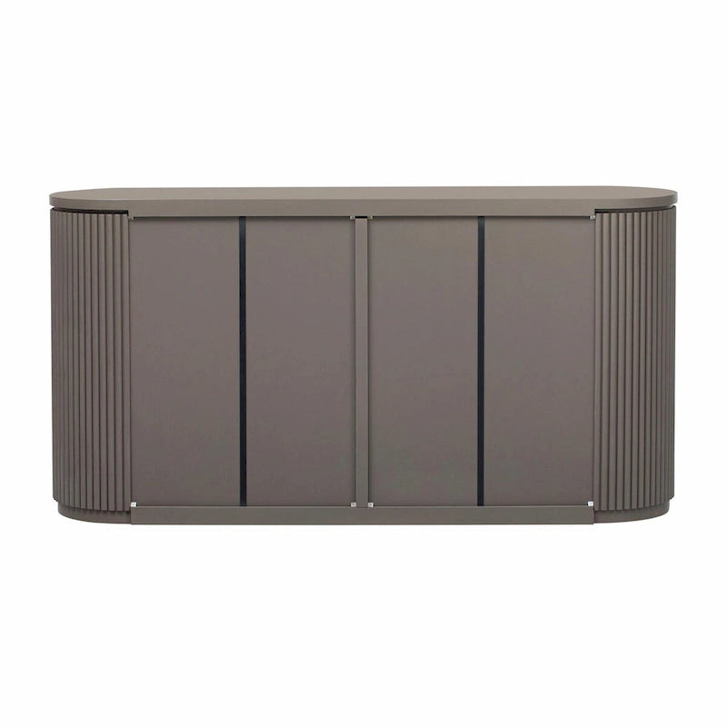Armoire de rangement à portes rayées verticales avec poignées en métal, étagères réglables