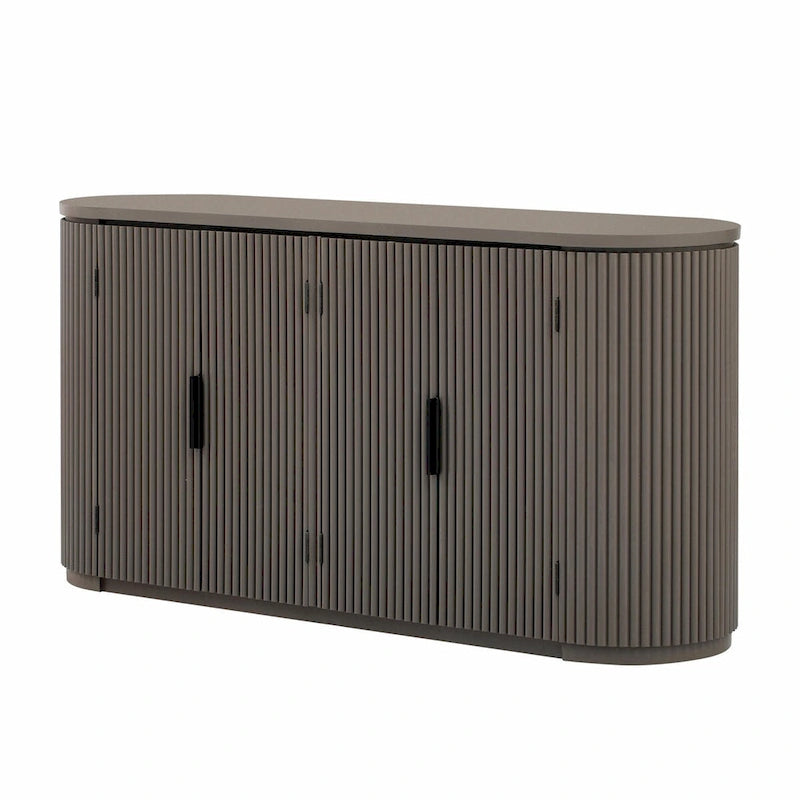 Armoire de rangement à portes rayées verticales avec poignées en métal, étagères réglables