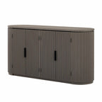 Armoire de rangement à portes rayées verticales avec poignées en métal, étagères réglables