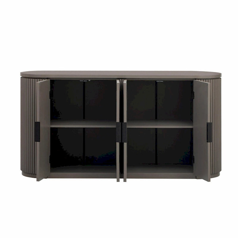 Armoire de rangement à portes rayées verticales avec poignées en métal, étagères réglables