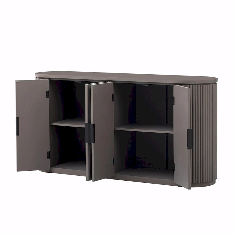 Armoire de rangement à portes rayées verticales avec poignées en métal, étagères réglables