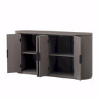 Armoire de rangement à portes rayées verticales avec poignées en métal, étagères réglables