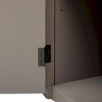 Armoire de rangement à portes rayées verticales avec poignées en métal, étagères réglables