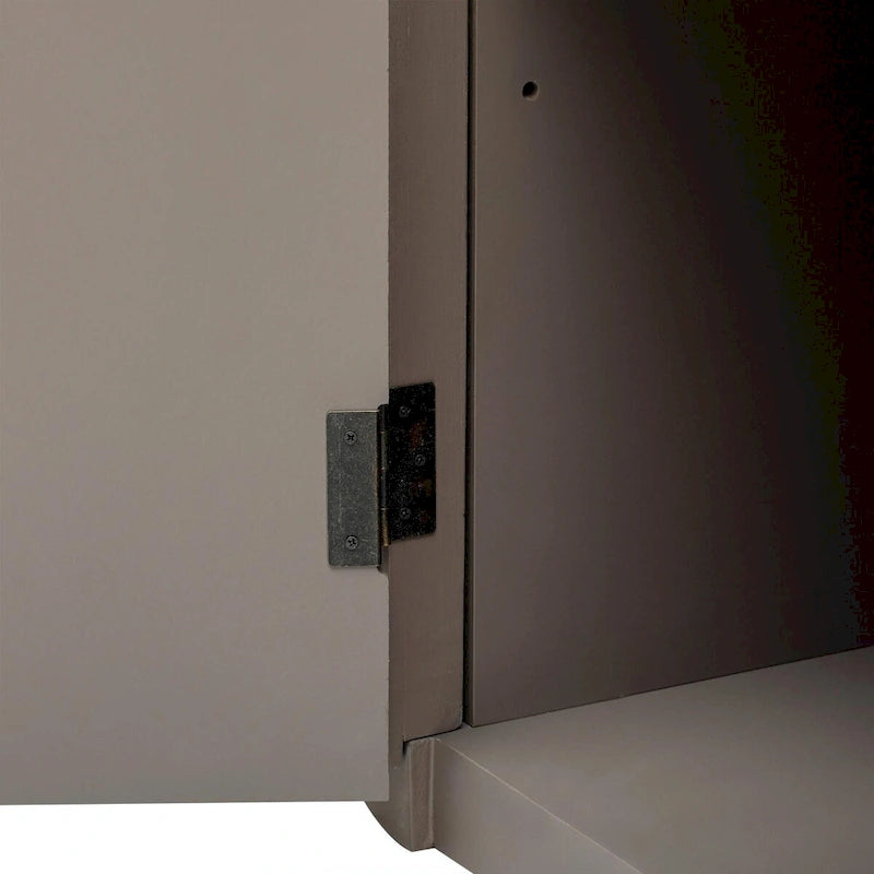 Armoire de rangement à portes rayées verticales avec poignées en métal, étagères réglables
