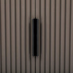 Armoire de rangement à portes rayées verticales avec poignées en métal, étagères réglables