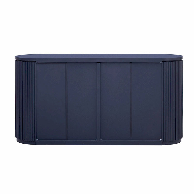 Armoire de rangement à portes rayées verticales avec poignées en métal, étagères réglables