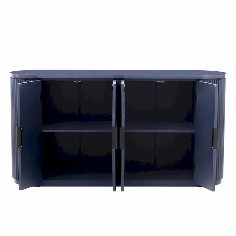 Armoire de rangement à portes rayées verticales avec poignées en métal, étagères réglables