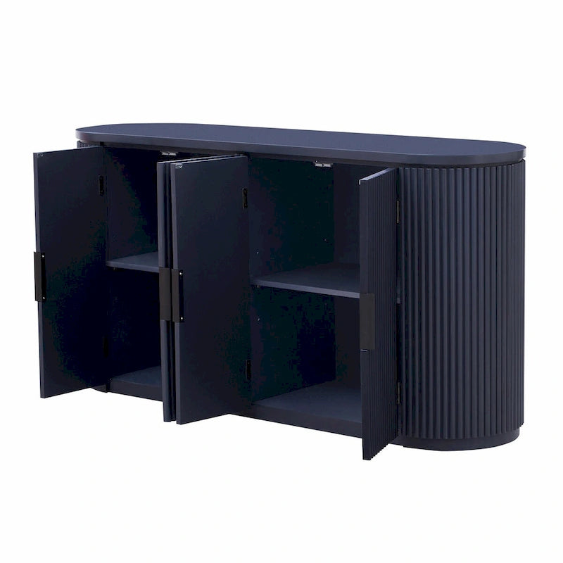 Armoire de rangement à portes rayées verticales avec poignées en métal, étagères réglables