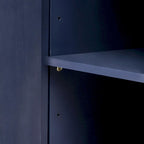 Armoire de rangement à portes rayées verticales avec poignées en métal, étagères réglables