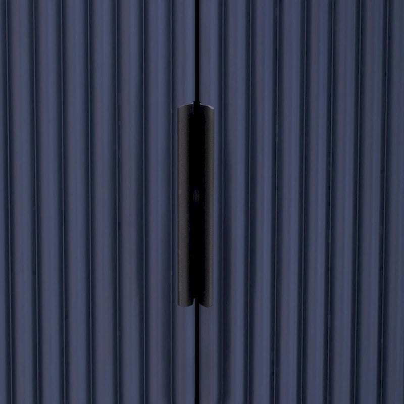 Armoire de rangement à portes rayées verticales avec poignées en métal, étagères réglables