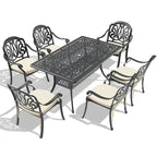 Ensemble patio 7 pièces en aluminium, 6 fauteuils avec coussins aux couleurs aléatoires avec 1 table avec trou pour parasol