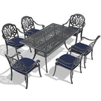 Ensemble patio 7 pièces en aluminium, 6 fauteuils avec coussins aux couleurs aléatoires avec 1 table avec trou pour parasol