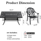 Ensemble patio 7 pièces en aluminium, 6 fauteuils avec coussins aux couleurs aléatoires avec 1 table avec trou pour parasol