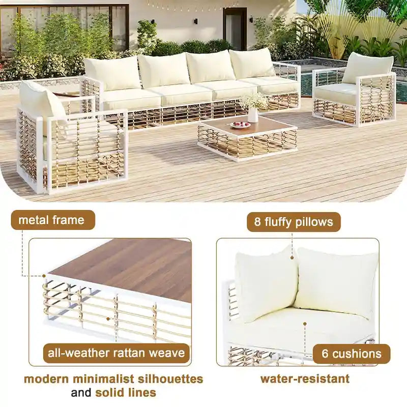 Ensemble de canapé d'angle de patio, ensemble de meubles de conversation de jardin, 7 pièces