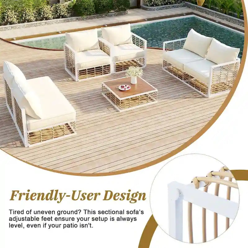 Ensemble de canapé d'angle de patio, ensemble de meubles de conversation de jardin, 7 pièces