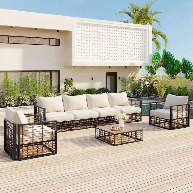 Ensemble de canapé d'angle de patio, ensemble de meubles de conversation de jardin, 7 pièces